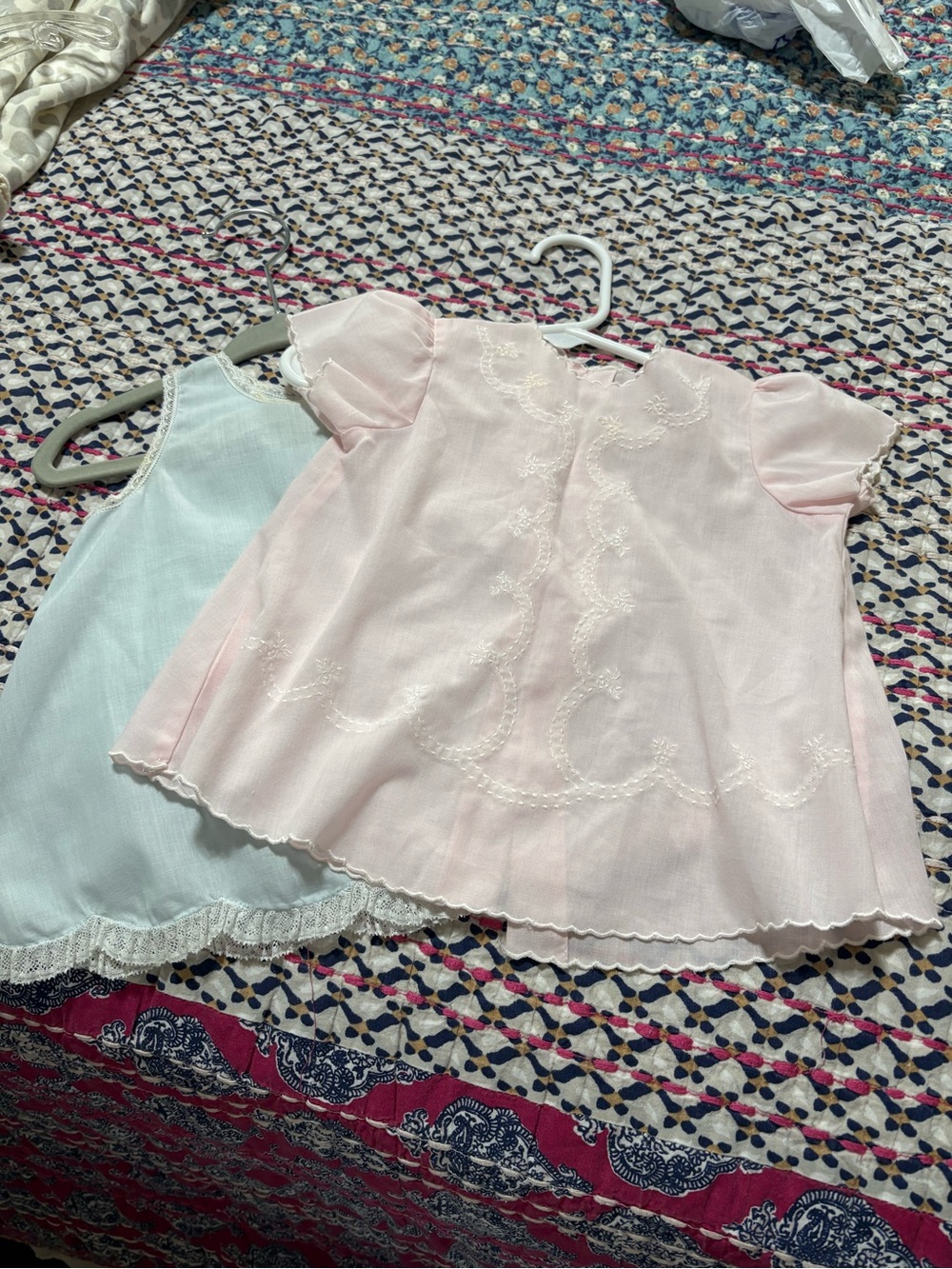 Source Unknown Pink and Light Blue Vintage Baby girl gown . Bundle of two.